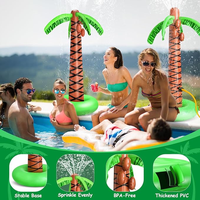 62" Inflatable Palm Tree Sprinkler, Summer Water Spray Toy with Stable Base – Outdoor Play for Backyard, Pool, Beach & Tropical Party Decorations