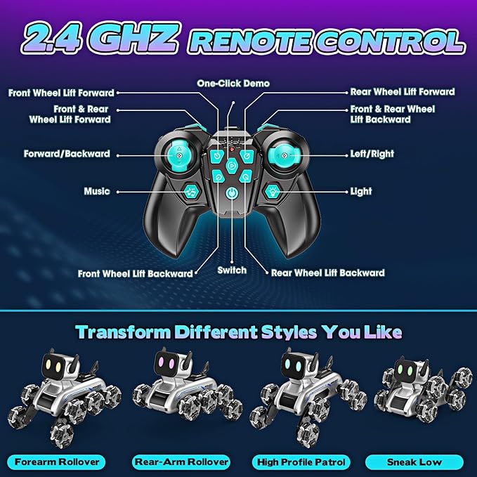 Robot Dog Toys for Age 8-13, 8WD Remote Control Cars Robot Dog Rc Car with Light & Sound, Toys Gifts for 6 7 8 9 10 11 12 Year Old Boys Christmas Birthday Coolest Gifts for Boys 8-12