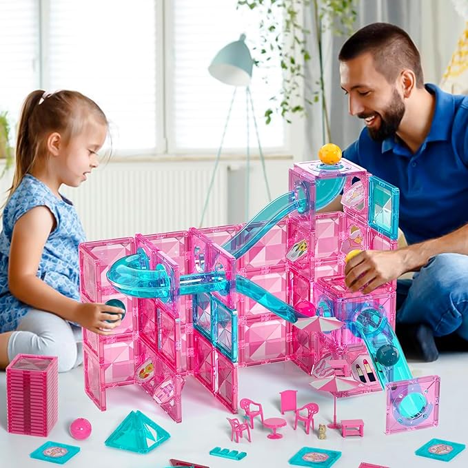 Magnets Tile Set, Upgrade DIY Castle Theme 160 PCS Building Blocks Magnets Toys, 3D Magnet Puzzles Stacking Blocks for Boys Girls - Learning by Playing Games to Improve Imagination & Creativity