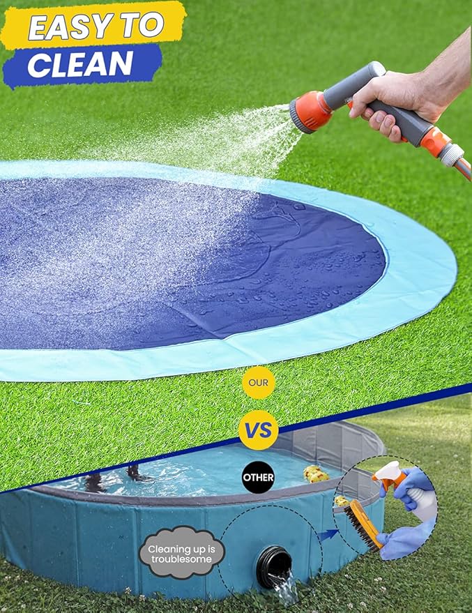 87inch Dog Splash Pad Non-Slip Large, Pet Dogs Cool Sprinkler Pool Heavy Duty XL Splash Pads for Kiddie Baby Wading Pool Summer Outdoor Play Water Fun Toy Gift Easy to Use/Clean