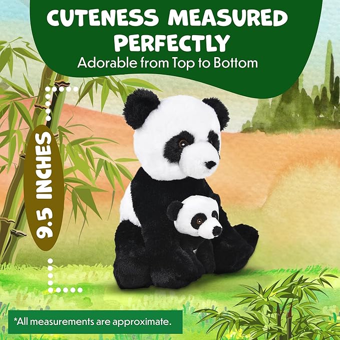 Mom and Baby Stuffed Animals for Boys & Girls, Safari Baby Shower Decorations, Nursery Decor, Zoo Animals for Toddlers, Quality Realistic Toys for Kids, Cute, Soft, Huggable, Squeezable (9.5" Panda)