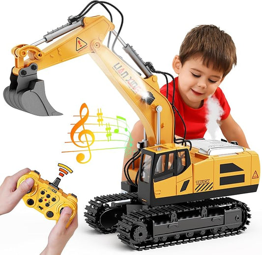 Remote Control Excavator, 12 Channel RC Excavator Construction Toys for Boy with Light&Sounds&Shovel, 680-degree Turn RC Digger Christmas Birthday Gifts for Boys Girls Kids Age 6 7 8-12 Year Old