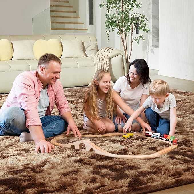 Ultra Soft Rug for Living Room, 6X9 Fluffy Shag Area Rug for Bedroom, Modern Shaggy Carpet Fuzzy Rug for Teens Dorm Nursery Home Decor Aesthetic, Upgrade Anti-Skid Durable, Tie-Dyed Coffee