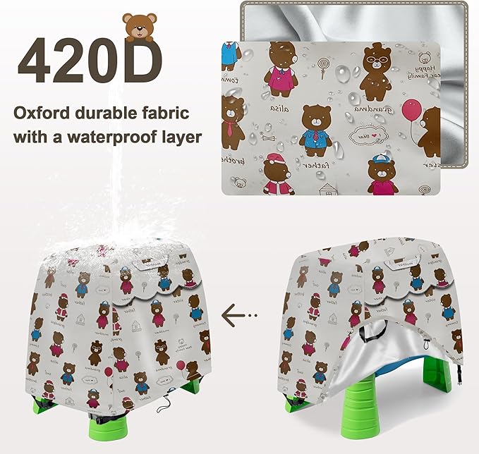 Water Table Cover with Wave Vent - 600D Waterproof UV/Dustproof for Step2 Splash Pond Kids Play Table (Bear Design Cover Only)
