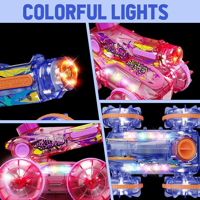 Amphibious Remote Control Car Toys - RC Stunt Car with Water Gun for Boys and Girls Age 8-12 | Remote Control Boat for Kids | Water & Land 4WD with Gesture Sensing, Lights, Waterproof, Rotation, Blue