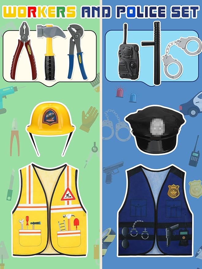 Hungdao 6 Sets Kids Boys Girls Dressing up Costumes, Toddler Dressing up and Pretend Play for Age 6-10 Dress up Firefighter, Construction Worker, Explorer, Astronaut, Cowboy, Policeman