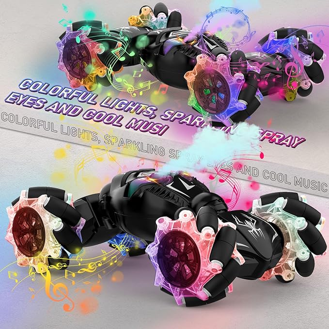 Gesture RC Cars, Hand Controlled Stunt Car Toys for 6-12 yr Boys Girls, 2.4GHz Gesture Sensor Remote Control Cars, 4WD Double Sided RC Twist Car with Light Music for Kids Birthday Xmas Gift