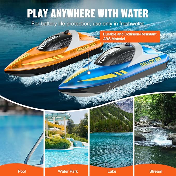 VEVOR RC Boat for Kids, 2Pack Remote Control Boat for Pools & Lakes, Racing Boat with LED Light & 4 Rechargeable Batteries, Whole Body Waterproof, Water Play Toy Gift for Adults Boys & Girls