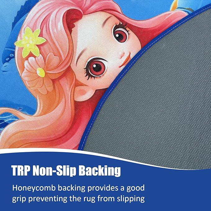 Round Rug for Kids Room Mermaid Rugs for Bedroom Kids Rugs for Playroom Girls Cute Cartoon Carpet Living Room Dining Room Decor 47x47 inch