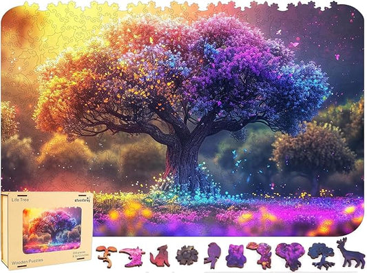 Wooden Puzzles for Adults 500 Piece - Tree of Life Jigsaw Puzzles Home Decor, Natural Puzzle Royal Unique Shape Adult Puzzles, Irregular Colorful Wooden Puzzle Creative Gift for Adults(18.3 x 12.6 IN)