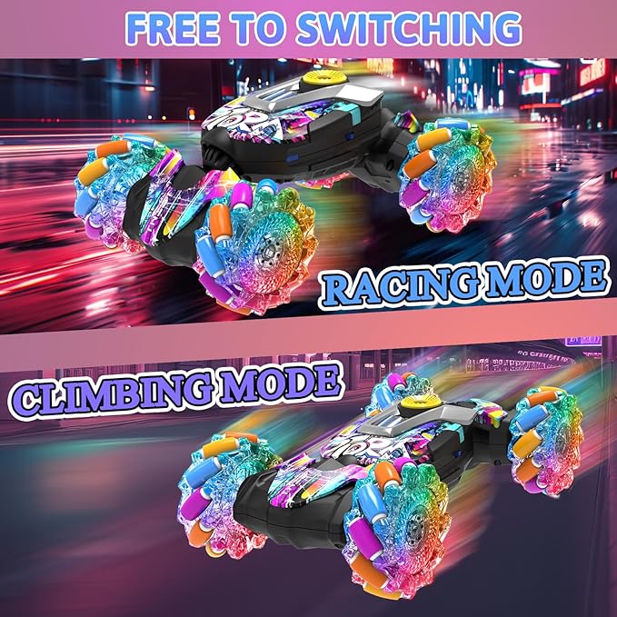 Gesture Sensing RC Stunt Car, 2.4G Remote Control Car Toys for Boys Ages 4-7 8-12, 4WD RC Drift Cars with Lights Music Spray, 360° Spins All Terrains Kids Toy Birthday Gift for 3-12 Year Old Kids