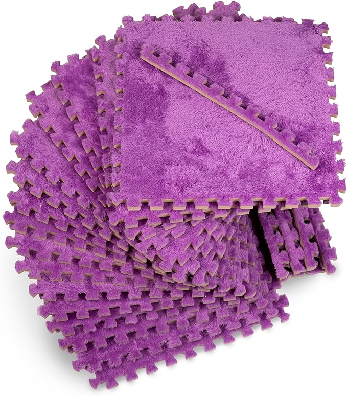 16 Piece Carpet Squares Puzzle Mat 49" x 49" Plush Interlocking Carpet Tiles, Foam Floor Tiles for Baby Play Mat - Kids Soft Play Floor Mats, Anti Slip Jigsaw Flooring Playmat Playroom Rug (Purple)