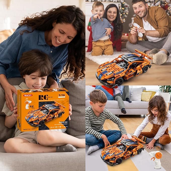 408 Piece Remote Control Racing Car Building Set for Kids,STEM 1:16 technology Sports Car Collection Model Brick Kit,Rechargeable RC Sports Cars Toy Set Gift for 6 7 8+ Year Old Boys and Girls