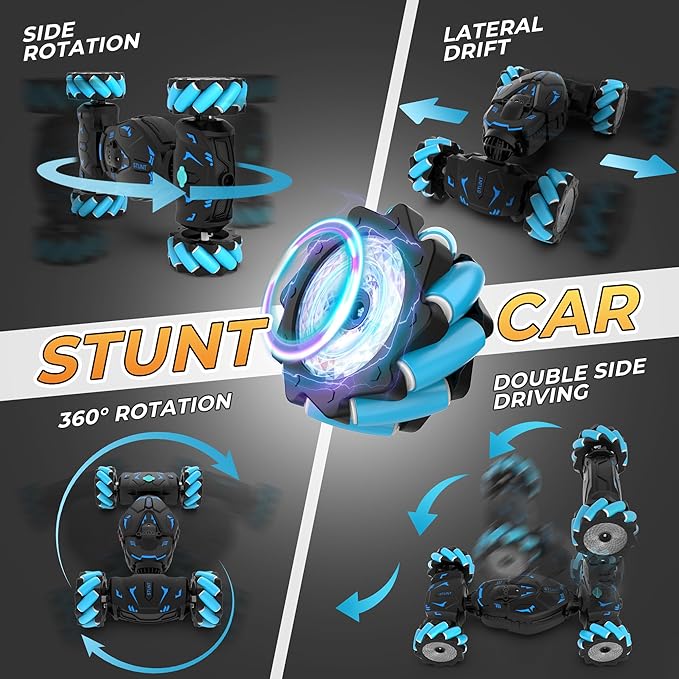 Gesture Sensing RC Stunt Car, Toys for Boys 6-8, Gifts for Boys 6 7 8 9 10 11 12, Birthday Gifts for Boys, Remote Control Car for Boys 8-12, 360° Rotate 4WD Off-Road with Lights Music Spray