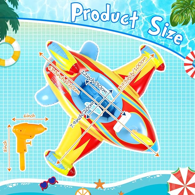 Civaner Inflatable Pool Float Toddler Swimming Float Boat with Water Gun for Kids Blow up Swimming Tube Ride-on Airplane Pool Floaties for Summer Pool Beach Outdoor Party Supplies