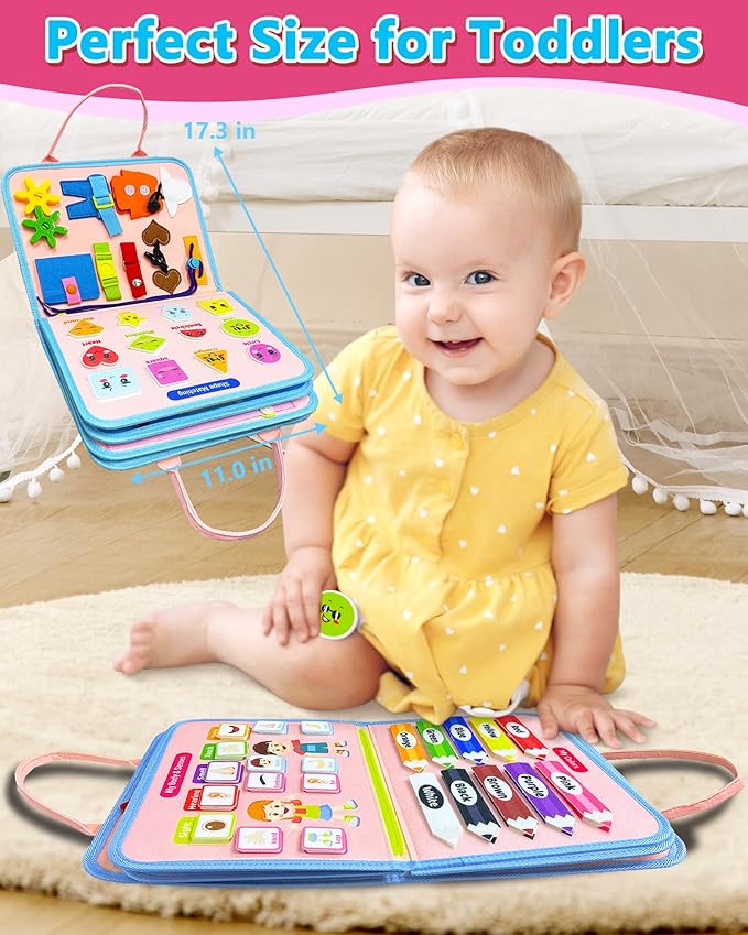Exorany Busy Board Montessori Toys for Toddler Girl & Boy Birthday Gifts, Busy Book Learning Sensory Toys for Toddlers, Toddler Travel Toy Educational Activities Learn Fine Motor Skills