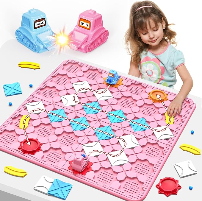 Road Builder Kids Logic Toys: Large Puzzle STEM Board Games, Educational Montessori Toys Birthday Gifts for Age 4-8 Year Old (Pink)