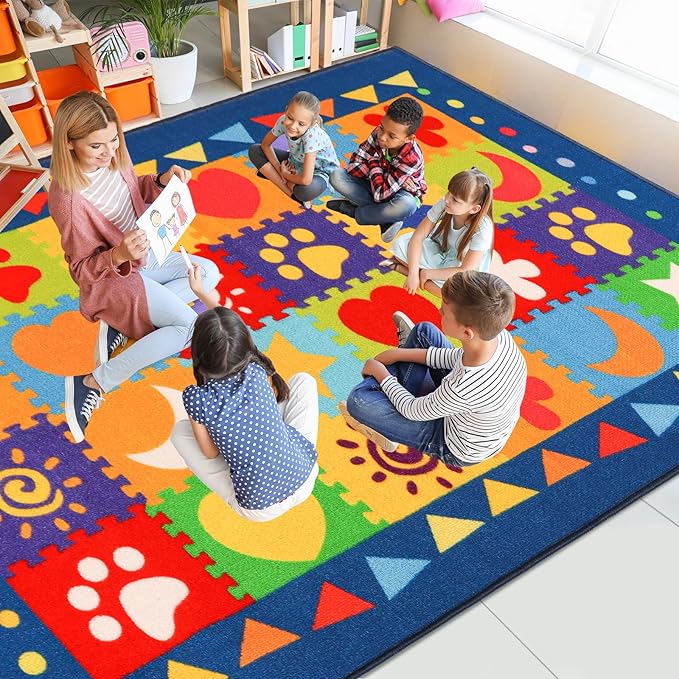 Classroom Rugs, Preschool Rugs for Classroom Elementary, School Learning Seat Area Rug, Non-Slip Educational Classroom Carpet, Washable Kids Rugs for Playroom Nursery (Style 1, 13'x 7'5")