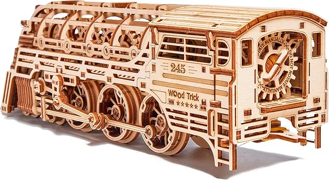 Wood Trick Atlantic Express Train 3D Wooden Puzzles for Adults and Kids to Build - 26.7x4 in - Rides up to 9 ft - Mechanical Locomotive Model Kit for Adults and Kids