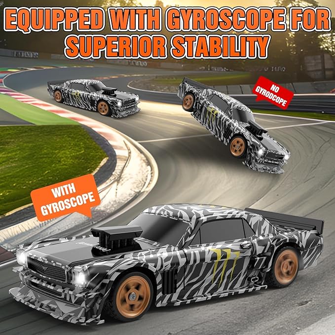 RC Drift Car, 1/43 Mini RC Drift Car with Gyroscope, 2.4GHz Full Proportional Remote Control Cars, 4WD High Speed Racing with Lights, Racing Tires, Model Cars Gift for Adults, Kids, Boys, Girls