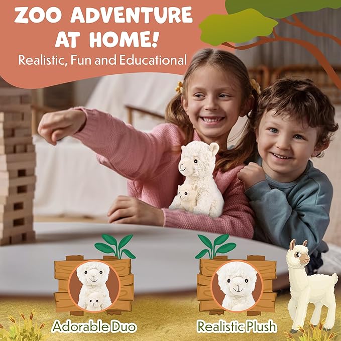 Mom and Baby Stuffed Animals for Boys & Girls, Safari Baby Shower Decorations, Nursery Decor, Zoo Animals for Toddlers, Quality Realistic Toys for Kids, Cute, Soft, Huggable, Squeezable (9.5" Llama)