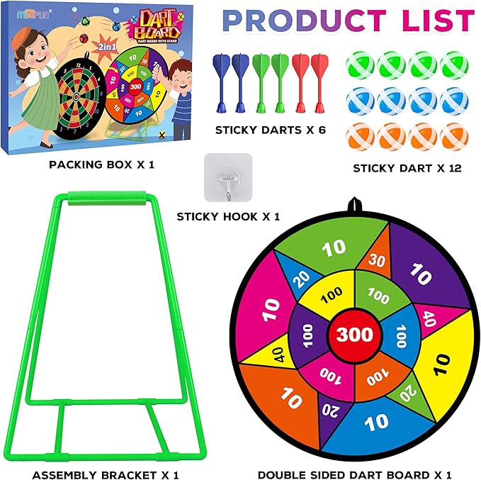 Large Dart Board for Kids, Kids Double-Sided Dart Board with Sticky Balls and Darts, Indoor/Outdoor Sport Fun Party Play Game Toys, Gifts for 3 4 5 6 7 8 9 10 11 12 Year Old Boys Girls