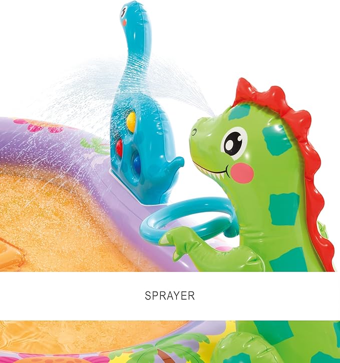 INTEX 56139EP Dino Park Inflatable Kiddie Pool: Inflatable Kids Pool with Water Sprayer and Slide – Splash Pad – 79" x 62" x 27" – Ages 3+