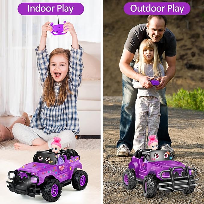 Remote Control Car, Purple Rc Truck with DIY Stickers and Doll for Girls Toddlers, 1:20 Scale RC Truck All Terrain Trucks, Rc Car Toys Gift for Kids Age 3 4 5 6-12 Birthday Gift