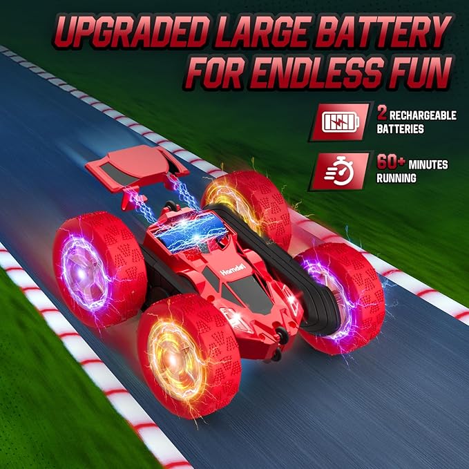 Remote Control Car for Boys 6-12 Year Old Double Sided 360°Rotating 4WD Rechargeable RC Cars Race Stunt Toy Car for Kids Birthday-Red