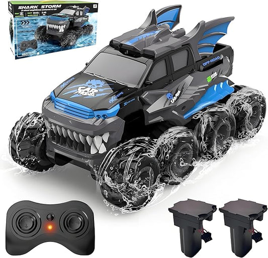 YOLOPLUS+ Amphibious Remote Control Car 8WD RC Monster Truck, 2.4GHZ 1:16 Waterproof All-Terrain Off-Road RC Cars Toys, Pool Toys Gifts for Boys and Girls Age 8-12, Blue