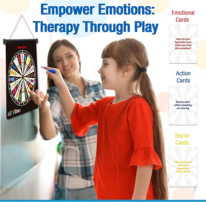 Vibes: Anger Management Toys | Therapy Games for Teens | 2-in-1 Feelings Dart Board for Kids and Families, Therapists, Teachers | Ideal for Play Therapy toys, Emotional Intelligence, and Social Skills