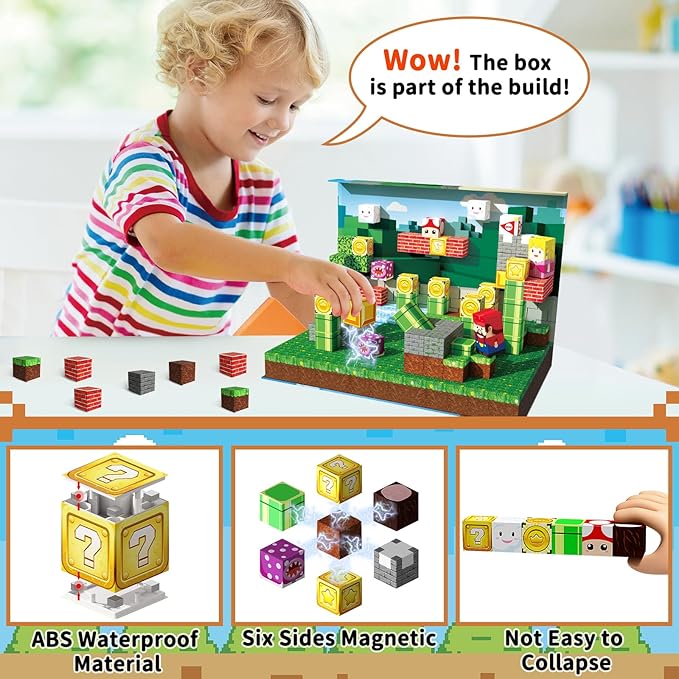Magnetic Blocks 100PCS Magnetic Building Cubes with Multi-Functional Magnet Box Travel Set STEM Sensory Construction Toys for Boys & Girls Ages 3-5 5-7 8-12 Birthday Gifts (Brave Adventurer)