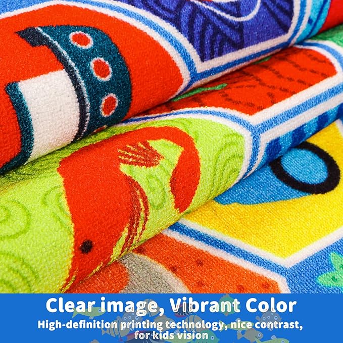 Kid Rug Ocean Sea Play Mat, 59"×39.4" Educational Baby Playmat for Playroom Primary School Nylon Surface Non-Slip Latex Backing Preschool Rugs for Classroom Learning Area