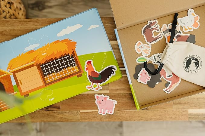 Motessory Preschool Busy Book – Farm Adventures Busy Book for Toddlers 3-5 Years Old with 8 Magnetic Pages and Figurines – Educational Toddler Montessori Toys for Home, Kindergarten, Travel