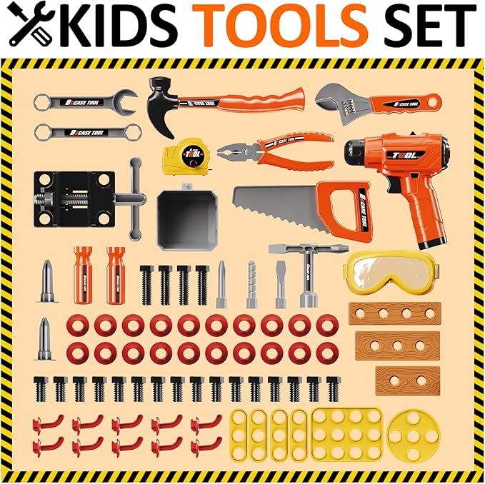 Toddler Tools Workbench Pretend Play Toys for Kids 3 4 5+Year Old with Realistic Electric Drill Boys Girls Age 2-4 Tool Set Learning Educational Construction Toy Power Work Bench Gifts for Kid 1-3 4-8