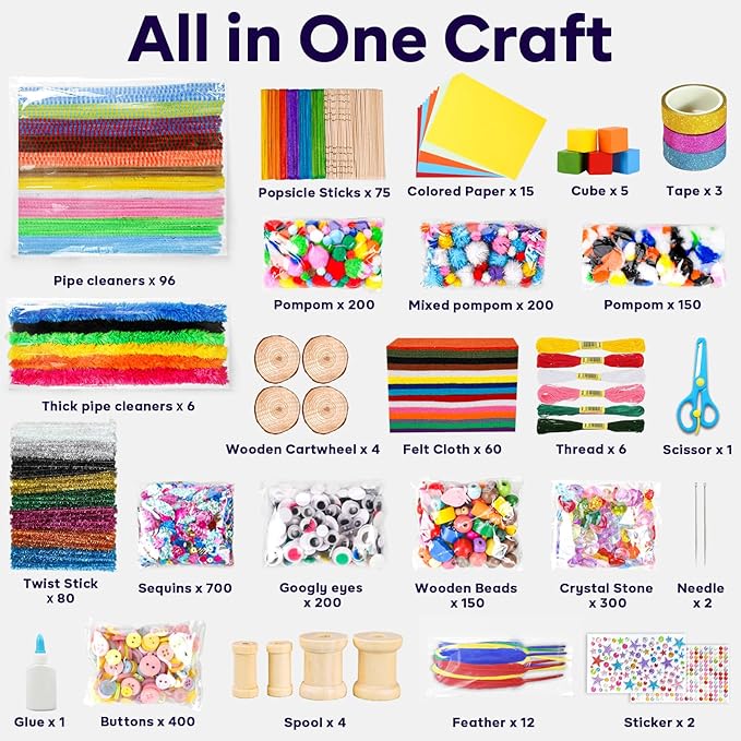 FUNZBO 4000+pcs Arts and Crafts Supplies for Kids -Girl Craft Kit Materials for Kids Age 4 5 6 7 8-12 Birathday Gifts for Girls and Boys Crafts for Girls Ages 8-12 Arts Activities