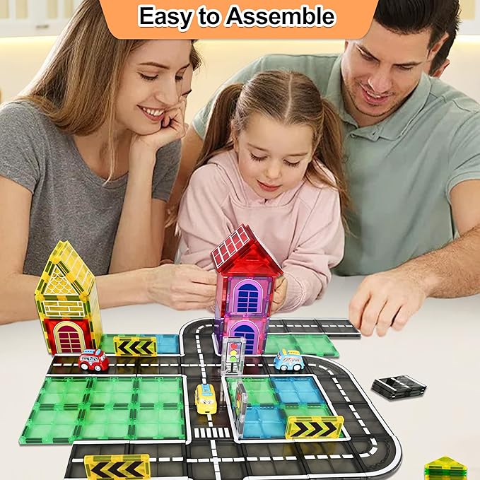 42pcs Magnetic Tiles Road, Magnetic Building Blocks City Construction Toys for 3+Year Old Boys & Girls, Montessori Toys for Toddler, STEM Learning Gifts