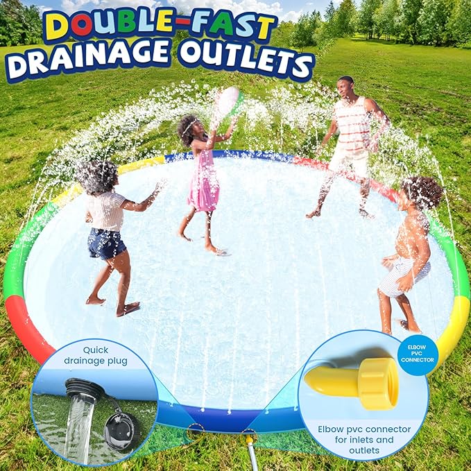 11.4 FT Large Splash Pad for Kids Ages 4-8, Non-Slip Baby Splash Pads for Toddlers, Oversized Kids Sprinklers for Yard, Heavy Duty Kid Pools Water Toys for Outdoor Family, Friends Summer Fun