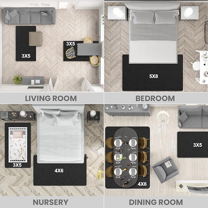 Vocrite Large Fluffy Rug for Bedroom, 5x8 Shaggy Black Shag Area Rug for Living Room, Non-Skid Fuzzy Faux Fur Carpet, Rectangular Plush Soft Rug for Nursery Classroom Playroom Dorm Home Decor