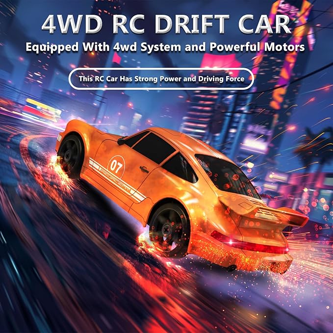 RC Drift Car 1:24 Remote Control Car 4WD 15KM/H High Speed Racing Sport Car with LED Lights RC Cars Toy Cars for Kids Boys Girls Adults Gifts Birthday Christmas Rechargeable Batteries