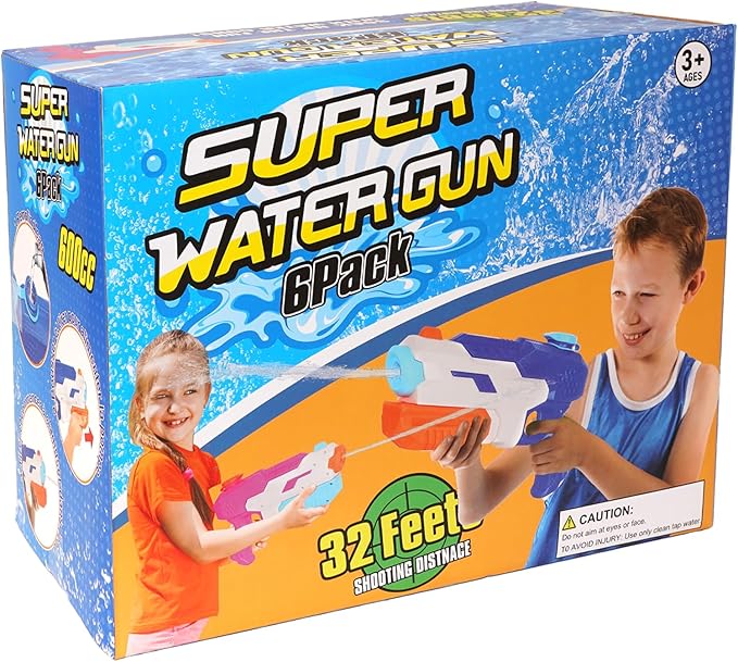 600cc Water Gun for Kids Adults：6 Pack Squirt Blasters Super Water Gun Soaker with Long Range High Capacity for Boys Girls Summer Swimming Pool Beach Outdoor Water Fighting Play Toys Party Favors
