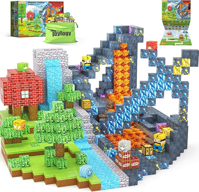154PCS Dinosaur Toys Magnetic Blocks-Build Mine Magnet World Forest Mine Edition, Dino Adventure Magnetic Building Sensory STEM Kids Toys for Boys Age 3+,Magnet Games for Boys Girls 3-5 4-6 5-7 6-8