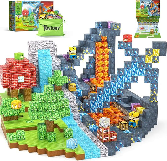154PCS Dinosaur Toys Magnetic Blocks-Build Mine Magnet World Forest Mine Edition, Dino Adventure Magnetic Building Sensory STEM Kids Toys for Boys Age 3+,Magnet Games for Boys Girls 3-5 4-6 5-7 6-8