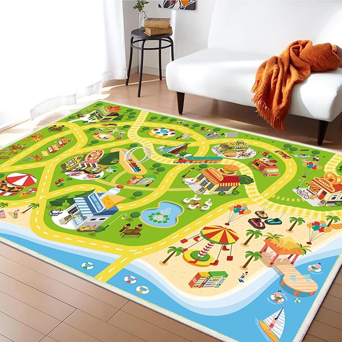 Kids Carpet Car Rug Play Mat for Playroom- 31"x 47" Non Slip Washable Kids Road Rug for Cars- Large Kid Educational Rugs Ideal Gift for Toddler Classroom Boys Girls Bedroom Decor