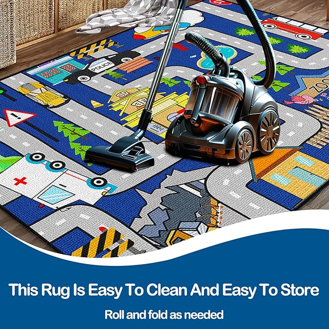 Kids Carpet Playmat Rug - Kids Car Rug Play Mat, City Life Map Car Mat for Kids Toy Educational Play Traffic Road Carpet for Bedroom (Sky Blue, 2.5x4 Feet)