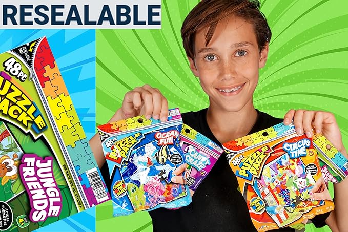 JA-RU Mini 48 Piece Puzzles for Kids Ages 4-8 Years & Up (4 Pack Assorted) with Resealable Travel Bag. Animal Puzzle Party Favors. Jigsaw Puzzles for Preschoolers. 6770-4s