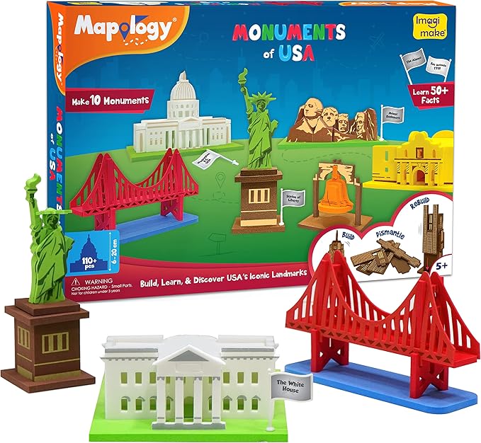 Imagimake Mapology Monuments of USA | 3D Puzzles for Kids | STEM Toys & Games | Educational Toys for Kids 5-7 | Birthday Gift for Boys & Girls Age 5 Years & Up | Christmas 3-D Puzzle for 8-10