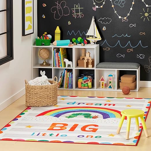 Eric Carle "The Very Hungry Caterpillar Elementary Dream Big Little One Kids Machine Washable Area Rug, White/Grey, 4'11"x6'6"
