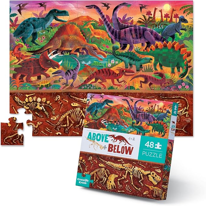 Crocodile Creek Above + Below 48-Piece Jigsaw Floor Puzzle - Fun Floor Puzzles for Kids Ages 4-8 - Dinosaur World - 27 x 20 inches Finished