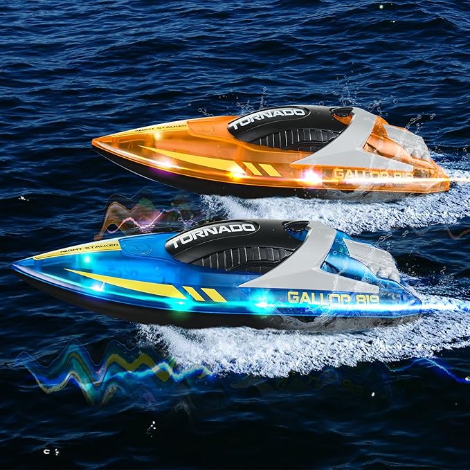 VEVOR RC Boat for Kids, 2Pack Remote Control Boat for Pools & Lakes, Racing Boat with LED Light & 4 Rechargeable Batteries, Whole Body Waterproof, Water Play Toy Gift for Adults Boys & Girls
